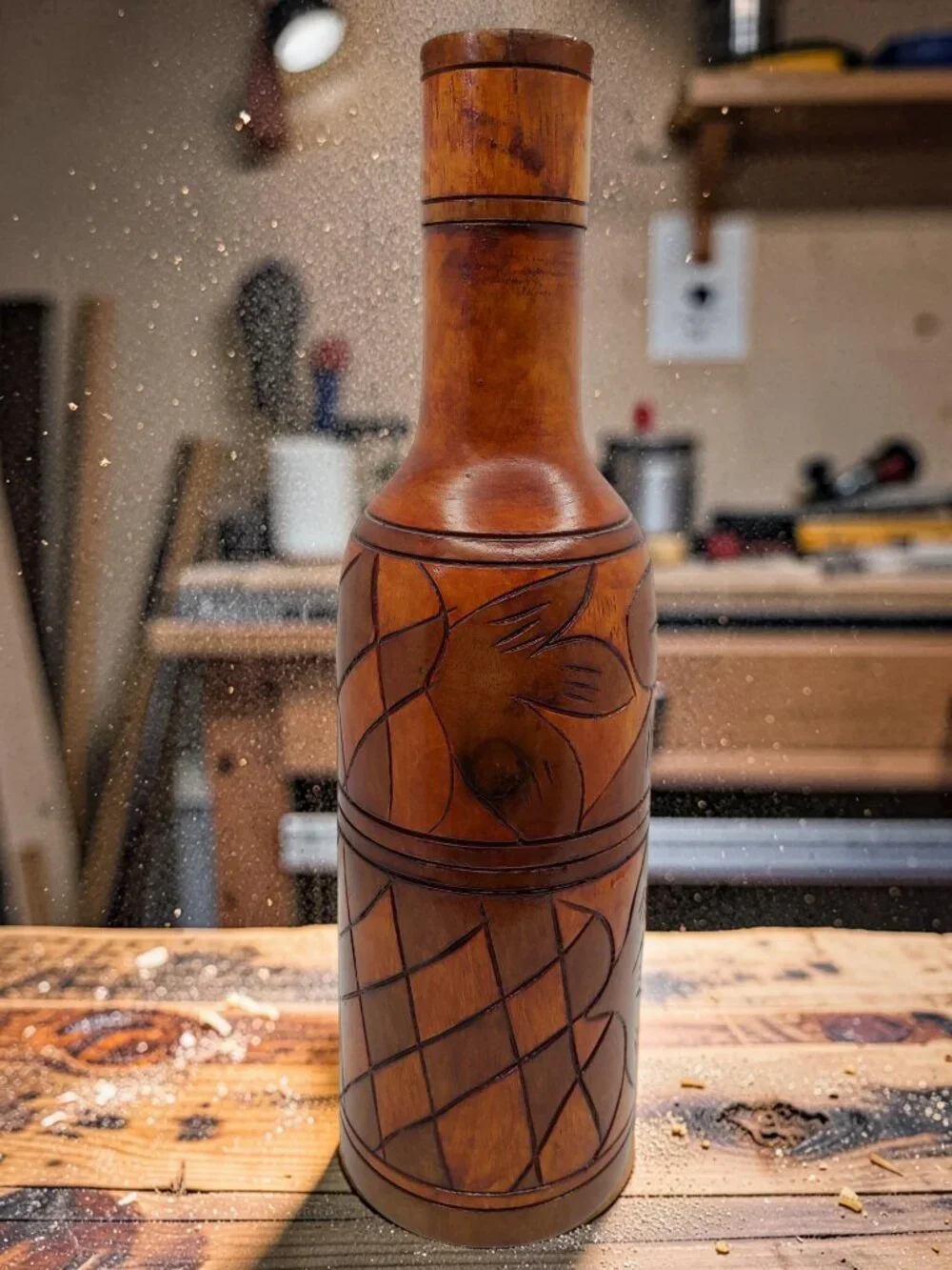 vintage mexico hand-carved 3 section wood wine bottle carrier case/carafe